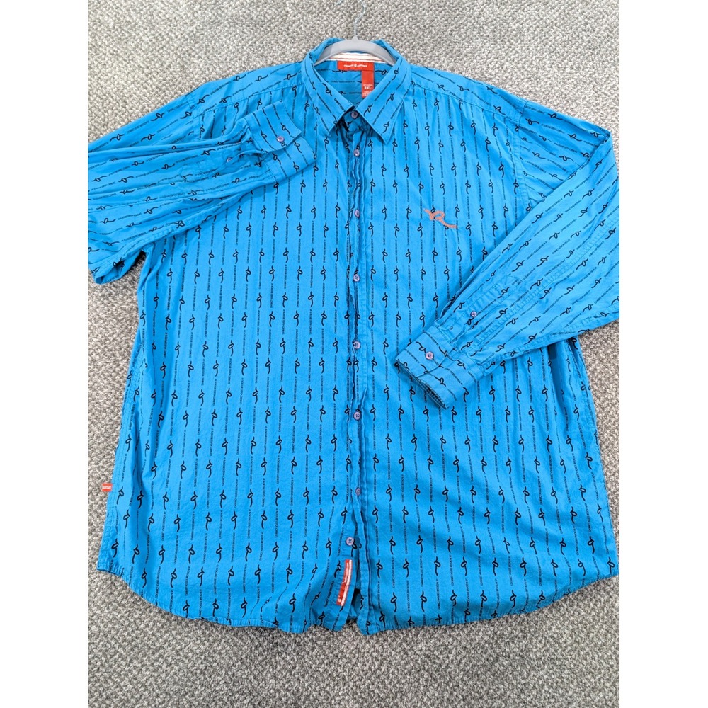 Rocawear Mens 3XL Blue Marcy Houses Brooklyn NY Logo Button Down Shirt LS